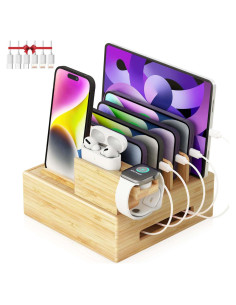 Estación de Carga de Bambú Darfoo 7 Puertos USB Soporte