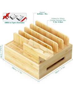 Estación de Carga de Bambú Darfoo 7 Puertos USB Soporte 2