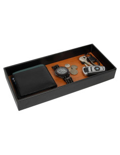 Bandeja de Valet Jackcube de Cuero y Bambú Negro 30x13cm