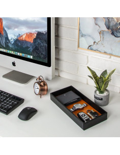 Bandeja de Valet Jackcube de Cuero y Bambú Negro 30x13cm 2