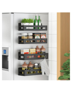 Estantes magnéticos para especias Sevenblue, 4 piezas, negro