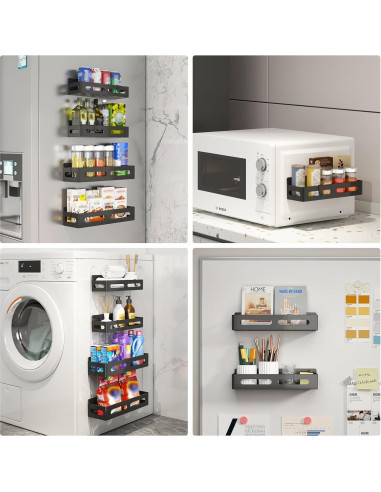 Estantes magnéticos para especias Sevenblue, 4 piezas, negro