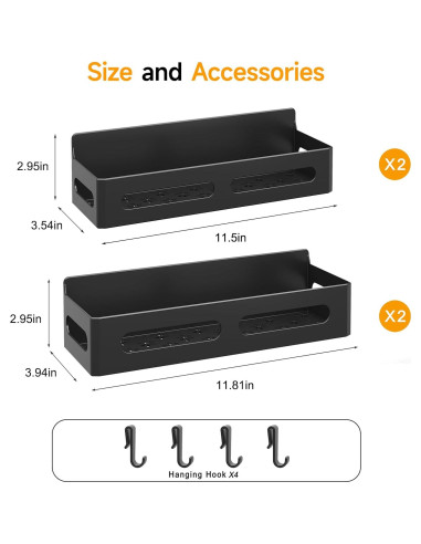 Estantes magnéticos para especias Sevenblue, 4 piezas, negro