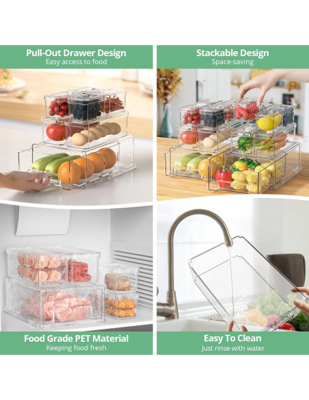 14 Organizadores de Refrigerador DAMYNUO - Contenedores Apilables