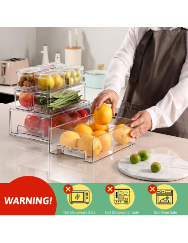 14 Organizadores de Refrigerador DAMYNUO - Contenedores Apilables