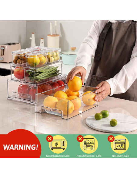 14 Organizadores de Refrigerador DAMYNUO - Contenedores Apilables