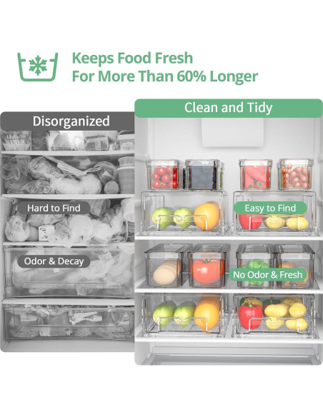 14 Organizadores de Refrigerador DAMYNUO - Contenedores Apilables