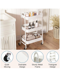 Carro Rodante de 3 Niveles OLIXIS Metal Blanco 2