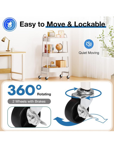 Carro Rodante de 3 Niveles OLIXIS Metal Blanco