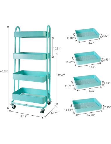 Carro Rodante de Metal elabo 4 Niveles Azul Organizador