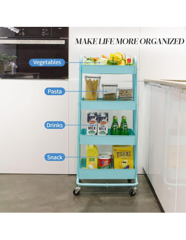 Carro Rodante de Metal elabo 4 Niveles Azul Organizador