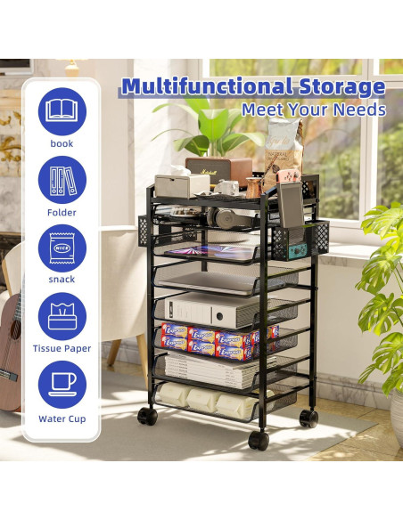 Carro de Archivo Rodante 8 Niveles Simple Trending Negro