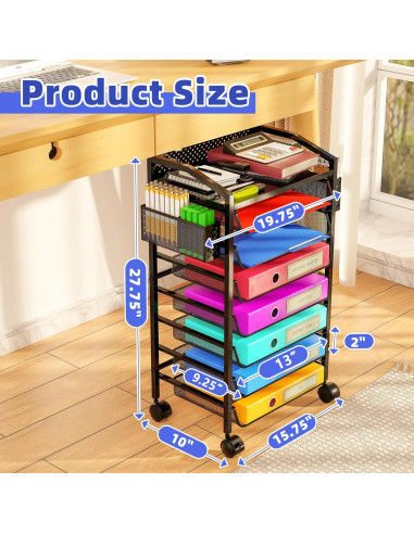 Carro de Archivo Rodante 8 Niveles Simple Trending Negro