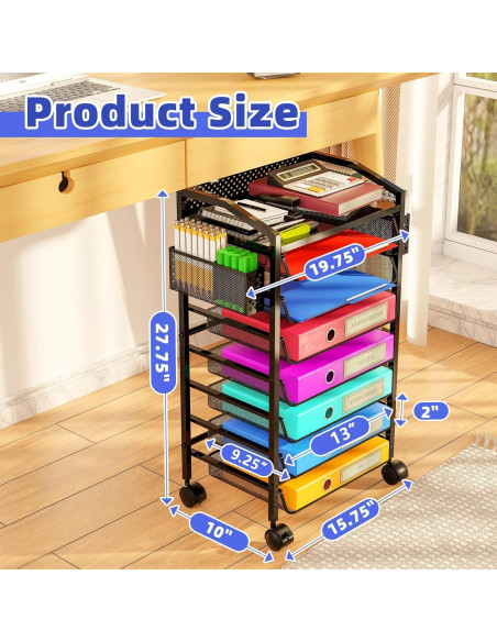 Carro de Archivo Rodante 8 Niveles Simple Trending Negro