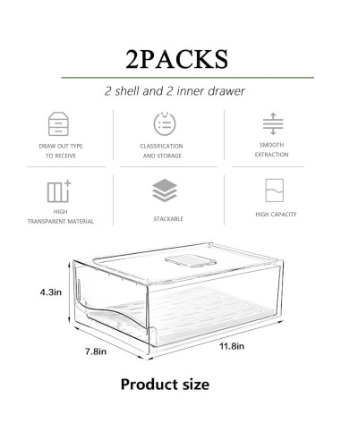 Organizadores de Refrigerador Bealy 2 Piezas con Drenaje 30x20x11cm