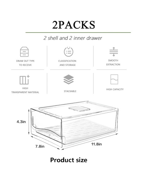 Organizadores de Refrigerador Bealy 2 Piezas con Drenaje 30x20x11cm
