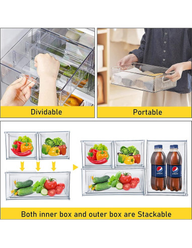 4 Contenedores Organizadores Refrigerador Greenby Transparente