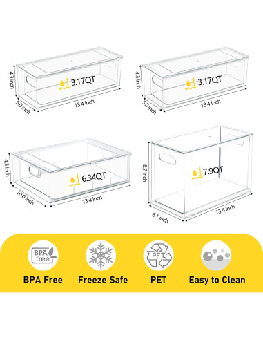 4 Contenedores Organizadores Refrigerador Greenby Transparente