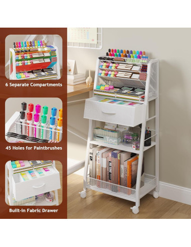 Carro Rodante de 3 Niveles Homsorout Blanco con Cajón