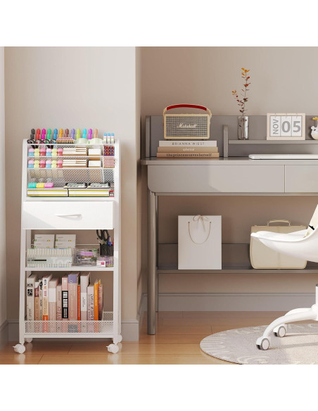 Carro Rodante de 3 Niveles Homsorout Blanco con Cajón