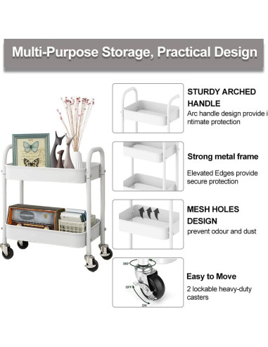 Carro Rodante de Almacenamiento 2 Niveles Melody House Blanco