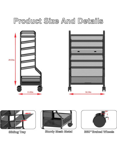 Carro de Almacenamiento SRJZMLY 7 Niveles Negro para Oficina