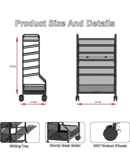 Carro de Almacenamiento SRJZMLY 7 Niveles Negro para Oficina