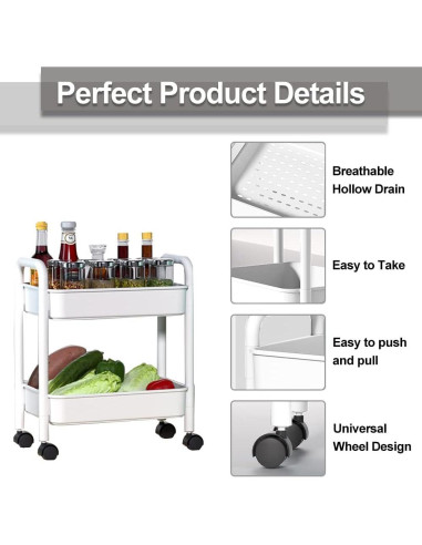 Carro de Almacenamiento Rodante 2 Niveles Melody House Blanco