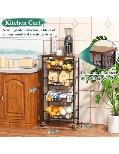 Carro de Cocina OKZEST 5 Niveles Marrón Rústico Extraíble