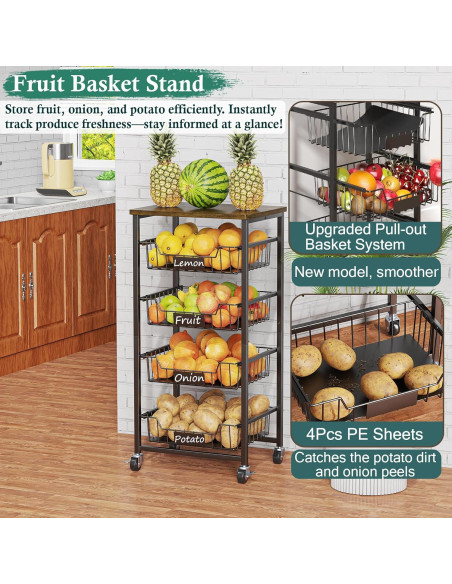 Carro de Cocina OKZEST 5 Niveles Marrón Rústico Extraíble