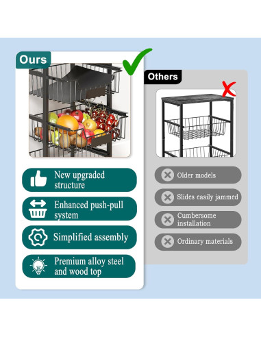 Carro de Cocina OKZEST 5 Niveles Marrón Rústico Extraíble