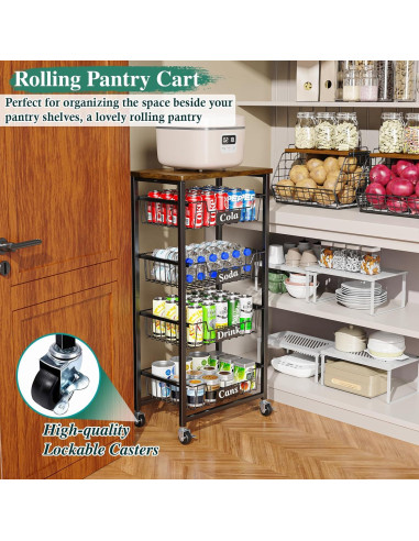 Carro de Cocina OKZEST 5 Niveles Marrón Rústico Extraíble