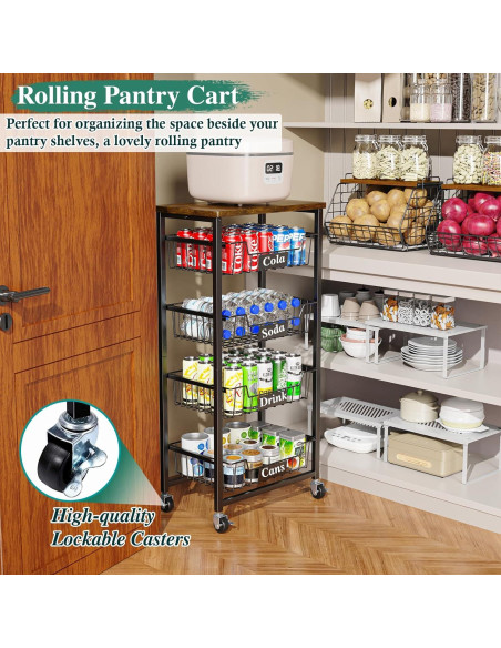 Carro de Cocina OKZEST 5 Niveles Marrón Rústico Extraíble