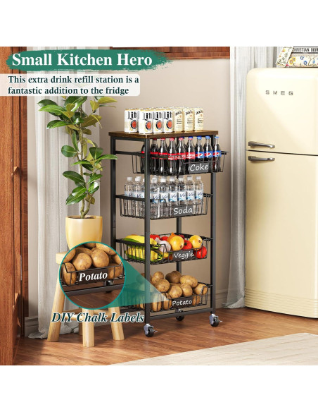 Carro de Cocina OKZEST 5 Niveles Marrón Rústico Extraíble