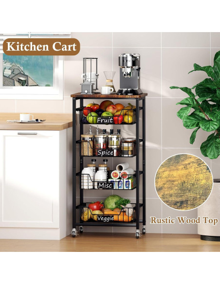 Carro de Cocina OKZEST 5 Niveles Marrón Rústico Extraíble