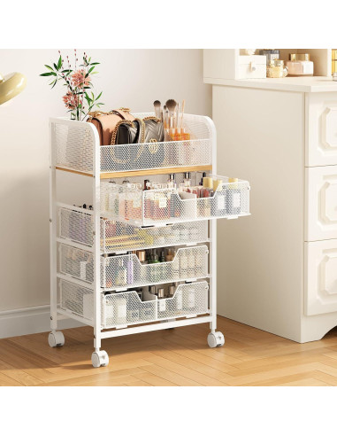 Carro Organizador Yociyoga 5 Niveles Blanco con Ruedas