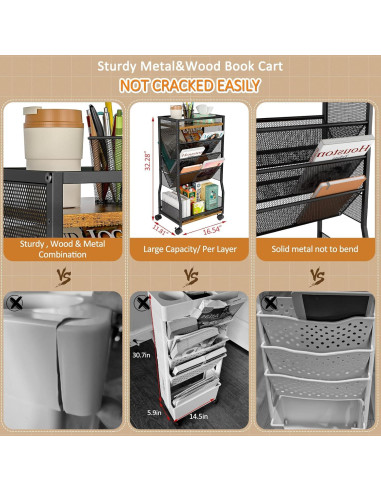 Carro de Libros Rodante DAOUTIME 8 Niveles 18.14 kg