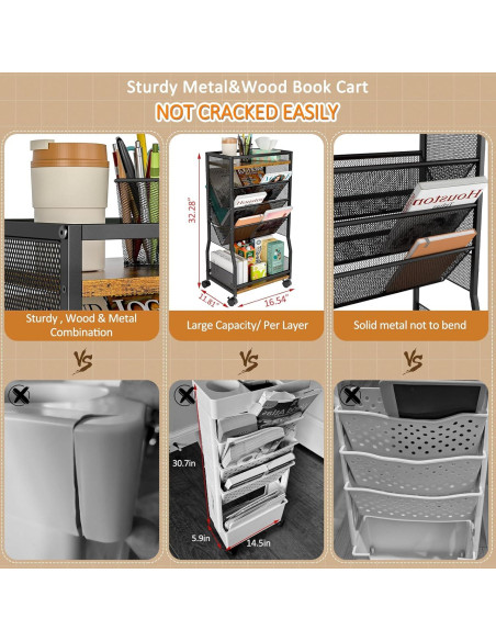 Carro de Libros Rodante DAOUTIME 8 Niveles 18.14 kg