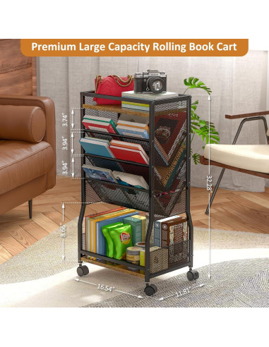 Carro de Libros Rodante DAOUTIME 8 Niveles 18.14 kg