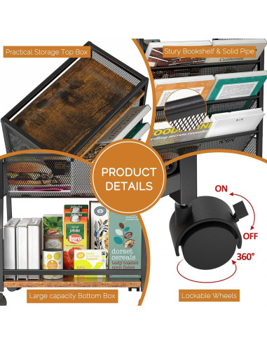 Carro de Libros Rodante DAOUTIME 8 Niveles 18.14 kg