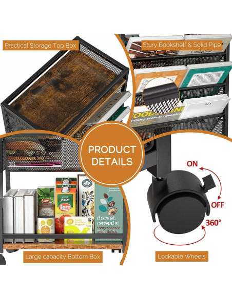 Carro de Libros Rodante DAOUTIME 8 Niveles 18.14 kg