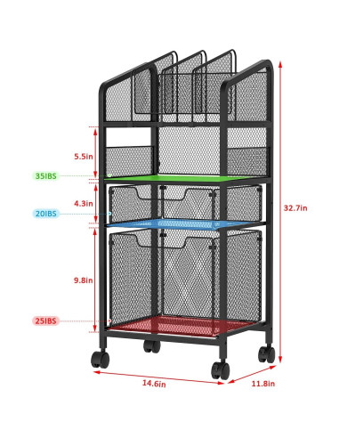 Carro de Archivo Rodante Huxitocan 4 Niveles Negro