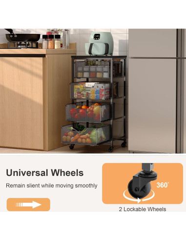 Carro de Almacenamiento Yociyoga 4 Niveles Metal Negro 65,4 cm