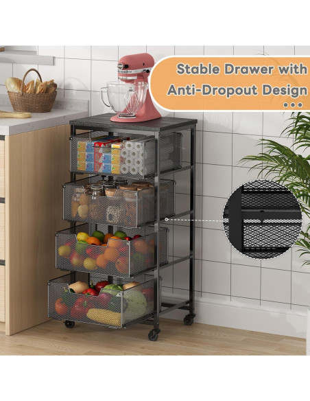 Carro de Almacenamiento Yociyoga 4 Niveles Metal Negro 65,4 cm