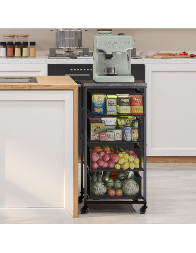 Carro de Almacenamiento Yociyoga 4 Niveles Metal Negro 65,4 cm