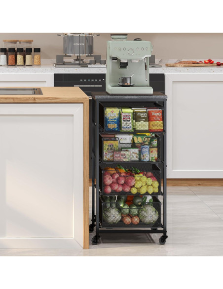 Carro de Almacenamiento Yociyoga 4 Niveles Metal Negro 65,4 cm