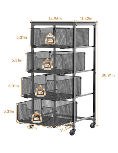 Carro de Almacenamiento Yociyoga 4 Niveles Metal Negro 65,4 cm