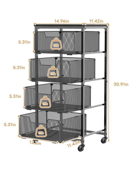 Carro de Almacenamiento Yociyoga 4 Niveles Metal Negro 65,4 cm