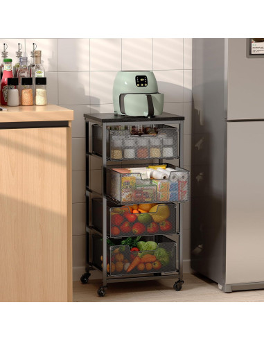 Carro de Almacenamiento Yociyoga 4 Niveles Metal Negro 65,4 cm
