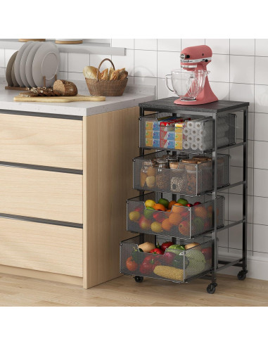 Carro de Almacenamiento Yociyoga 4 Niveles Metal Negro 65,4 cm